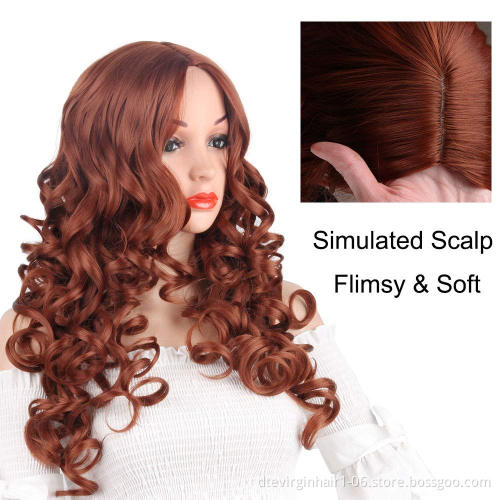 2021 New Design Copper Red Cosplay High Temperature Fiber Silky Ladies Synthetic Wig Heat Resistant Synthetic Hair Wigs